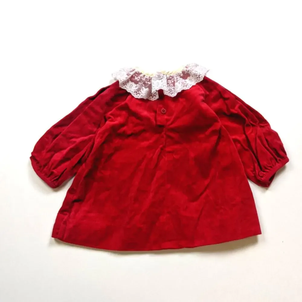 Vintage Polly Flinders Dress Baby Girls Size 12m Red Velvet Christmas Holiday